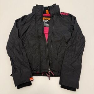 Superdry Japan Windcheater Jacket Black Pink Lined Size M